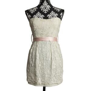 Women's Cream Strapless Coquette Rue 21 Babydoll Lace Spring Mini Dress - L